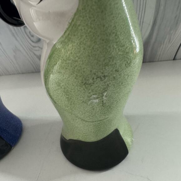 Set of 2 Vintage Parrot Macaw Ceramic Tropical Island Tiki 8" Vase Blue Green - Picture 5 of 8